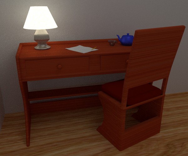 Modern Wooden Desk and Desk Lamp preview image 1