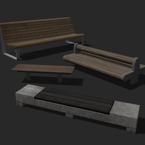 4 Street Benches (Low Poly) preview image