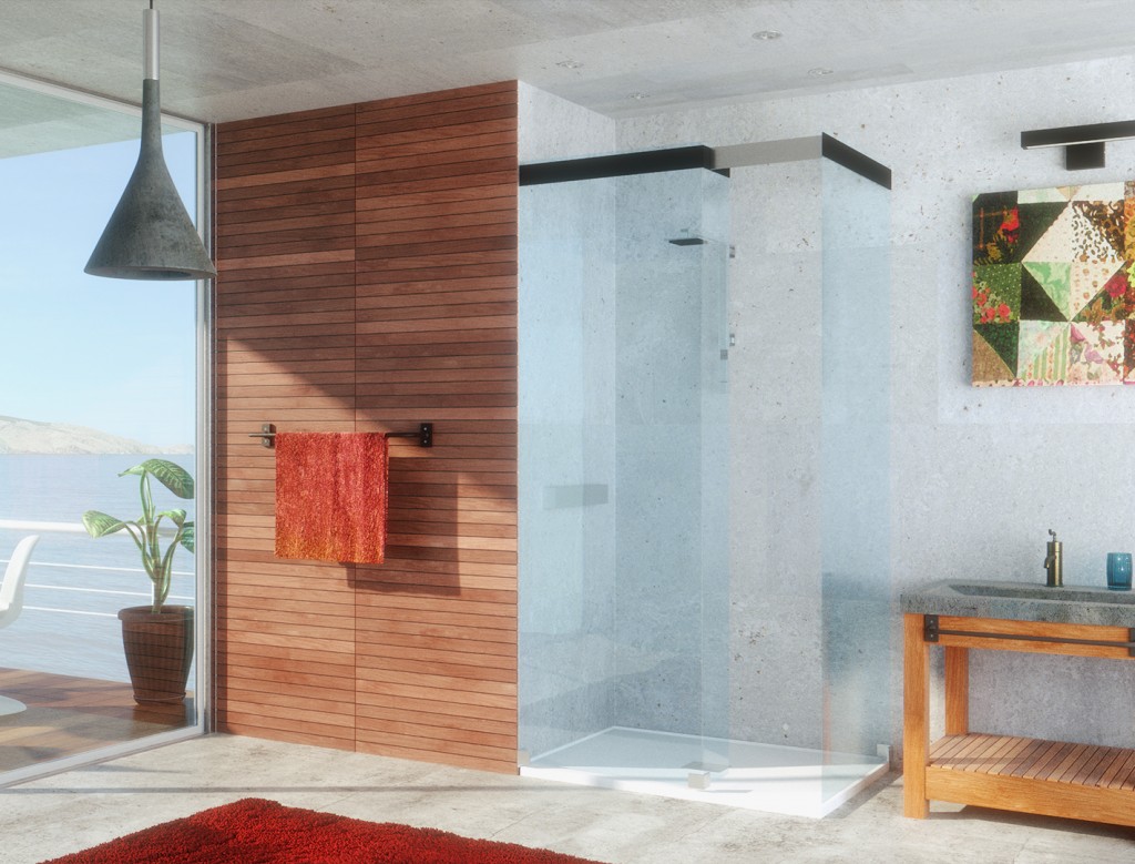 Concrete sink, copper tap, wooden cabinet preview image 2