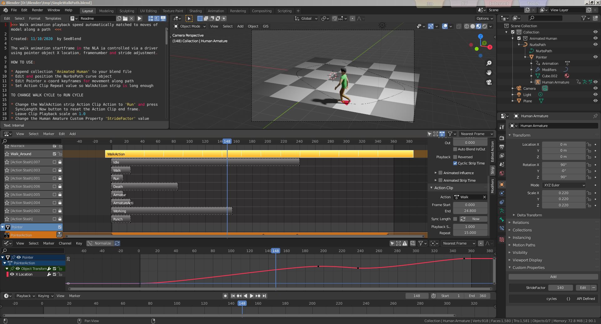 Walk cycle along path with variable speed preview image 2