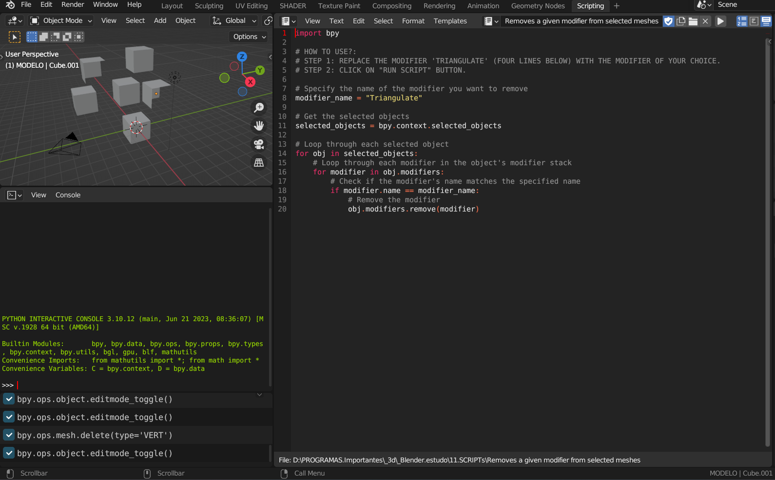 Blender Script - To remove modifier from selected objects. preview image 1